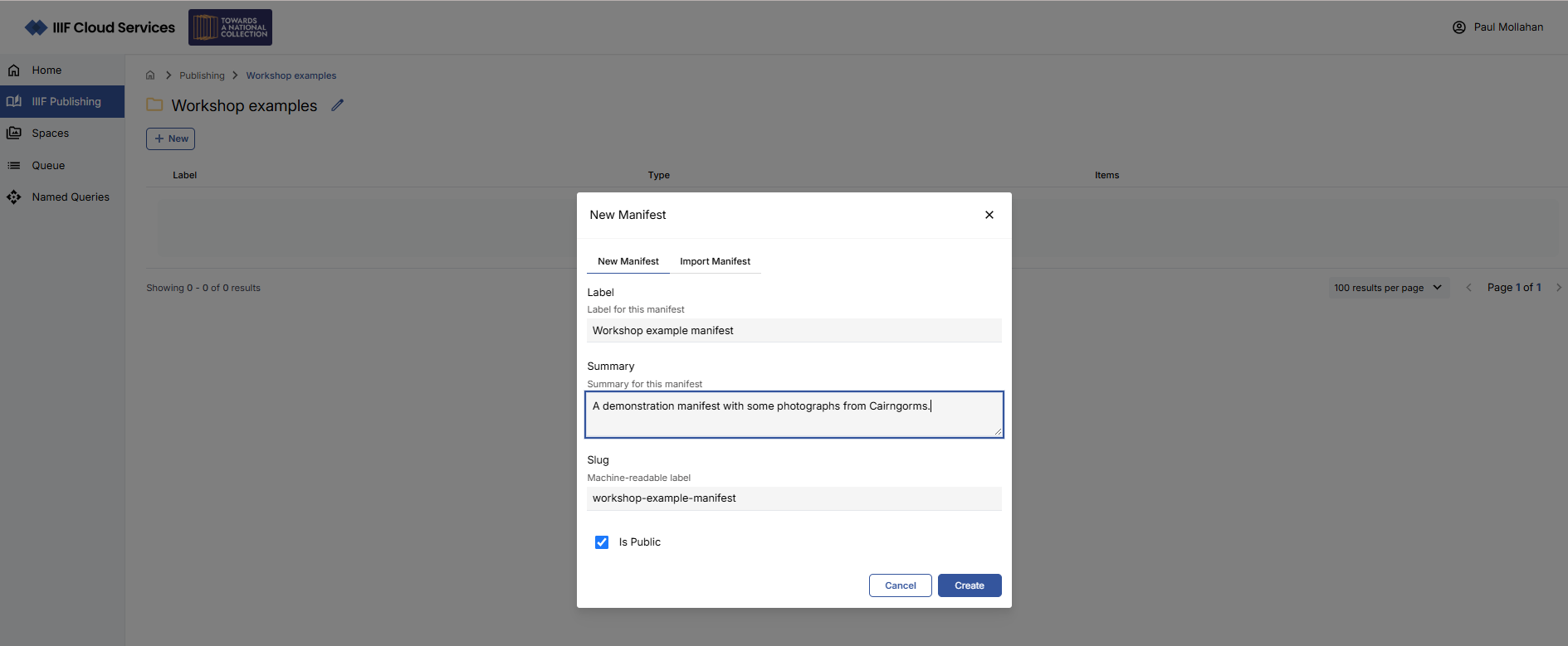 Create a new manifest