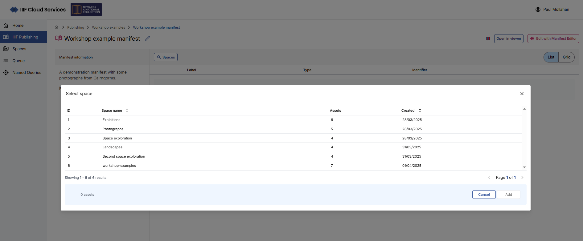 Navigate to your spaces